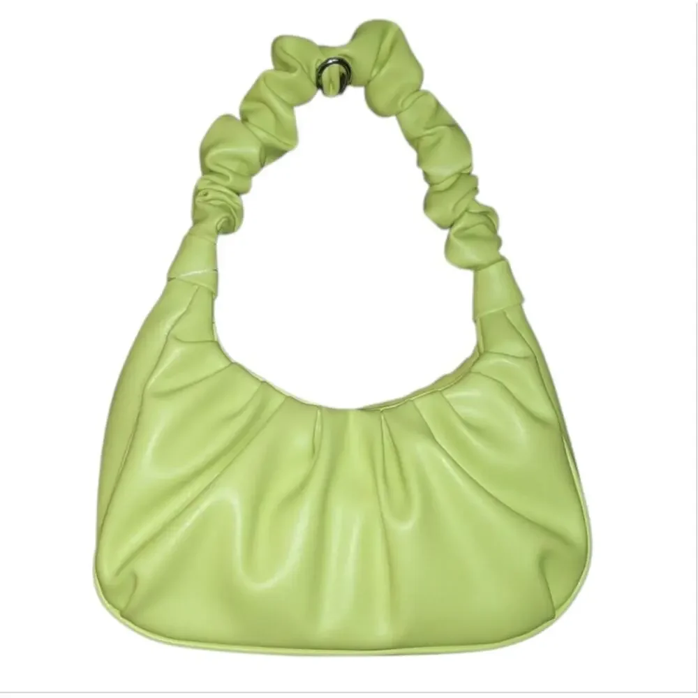 Isabelle Womens Vegan Lime Green Short Handle Ruched Hobo Bag NWT